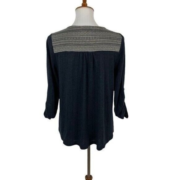 Altar’d State Navy Blue Boho Embroidered Top M Relaxed Fit 3/4 Sleeve Casual - Picture 5 of 7